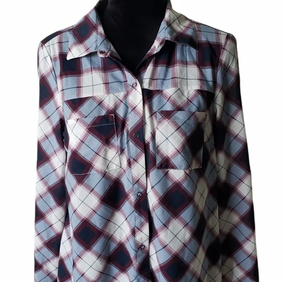 Prana Plaid Maroon Flint Maxi Tunic Size Small - Picture 6 of 11